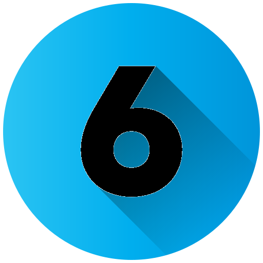 Blue circle with a black number six inside